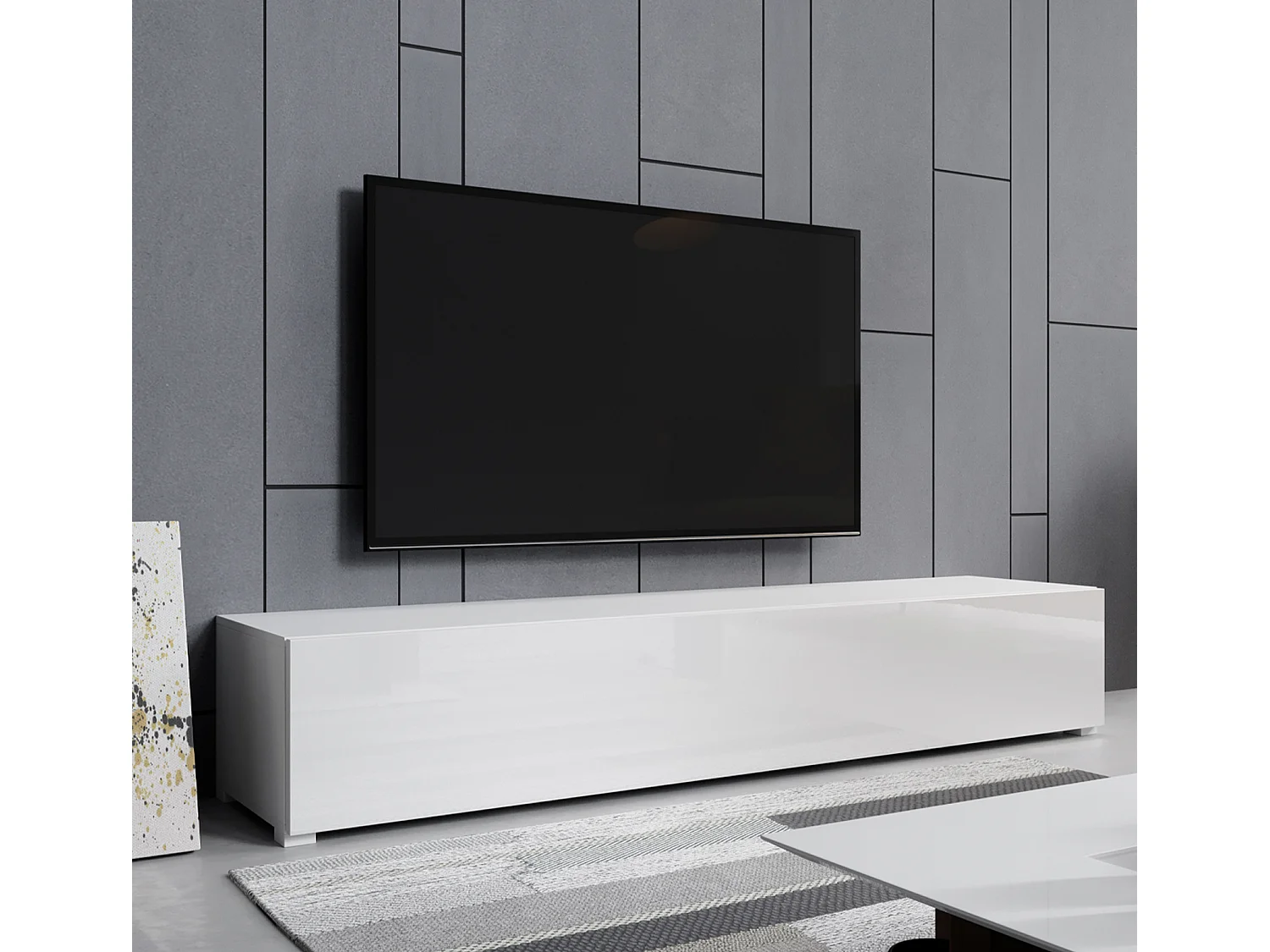 Meuble TV pour Salon Salle à manger en Blanc 180x40x30cm Aitana M2