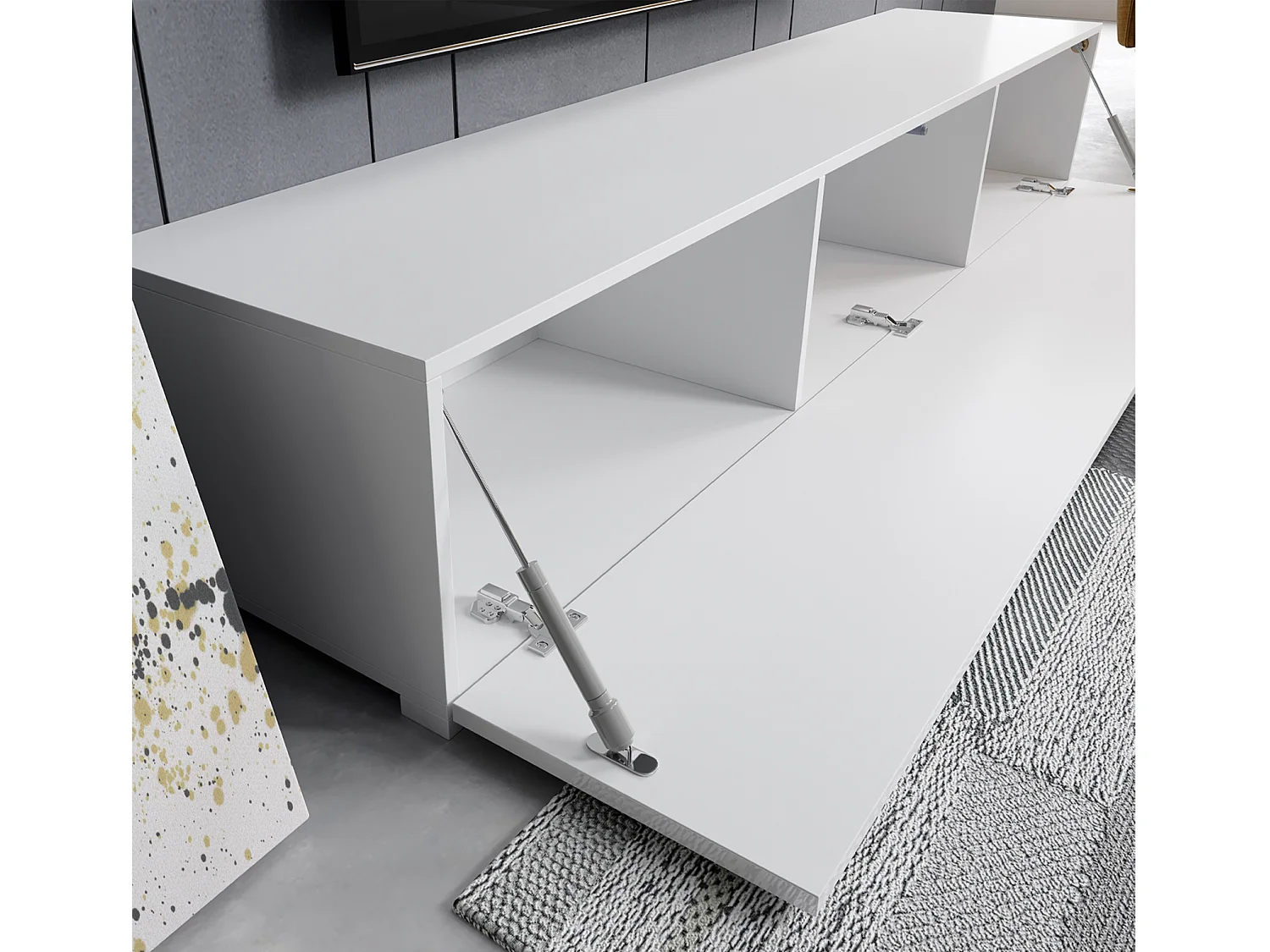 Meuble TV pour Salon Salle à manger en Blanc 180x40x30cm Aitana M2