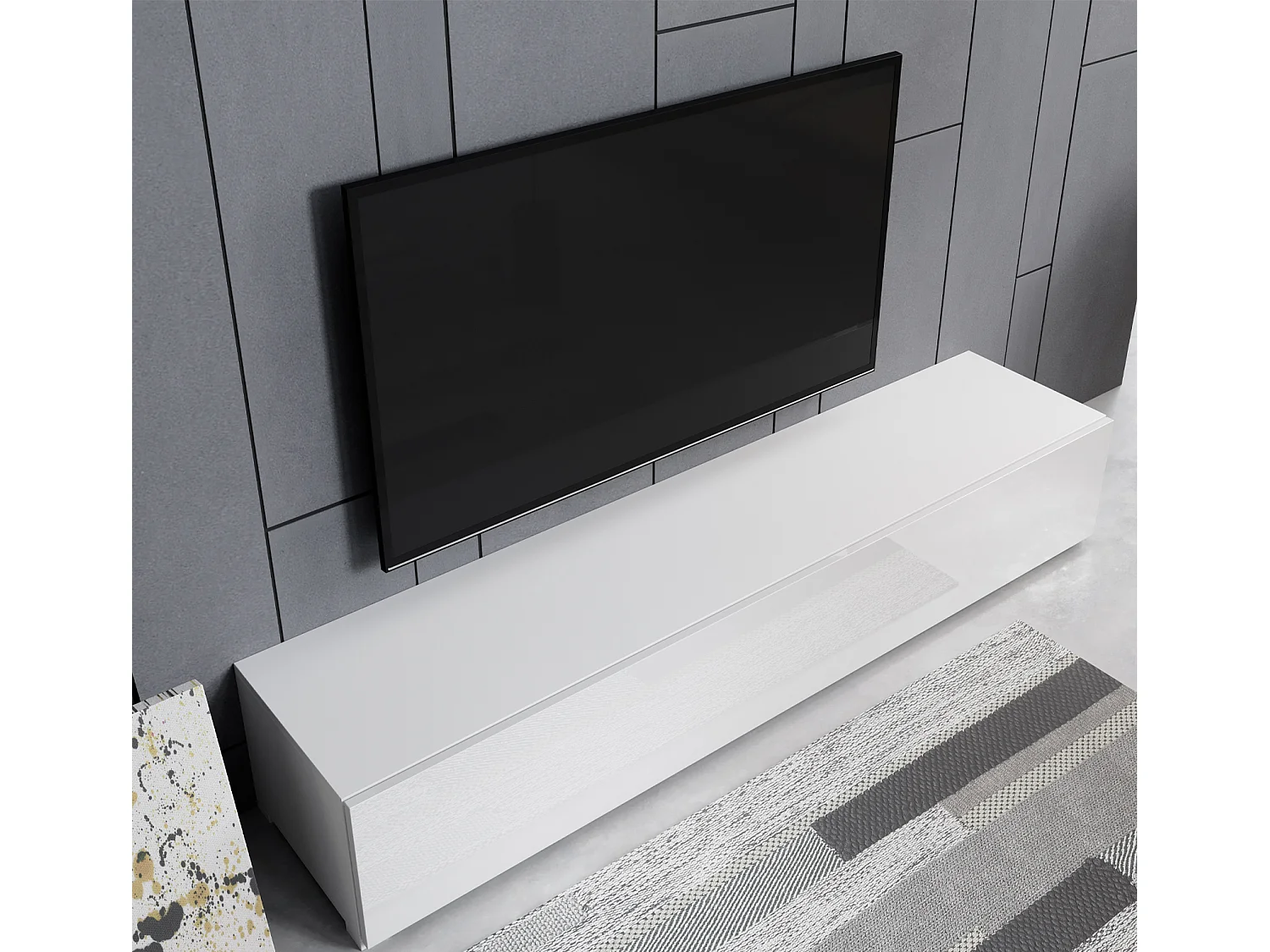 Meuble TV pour Salon Salle à manger en Blanc 180x40x30cm Aitana M2