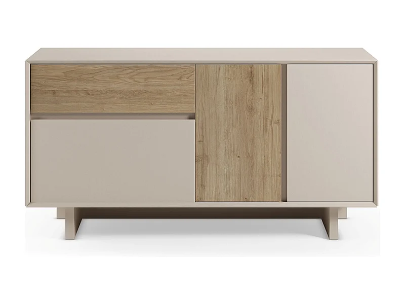 Meuble TV, meuble de salon avec 3 portes et 1 tiroir aspect bois coloris chêne -Longueur 146 x Profondeur 45 x Hauteur 76,50 cm