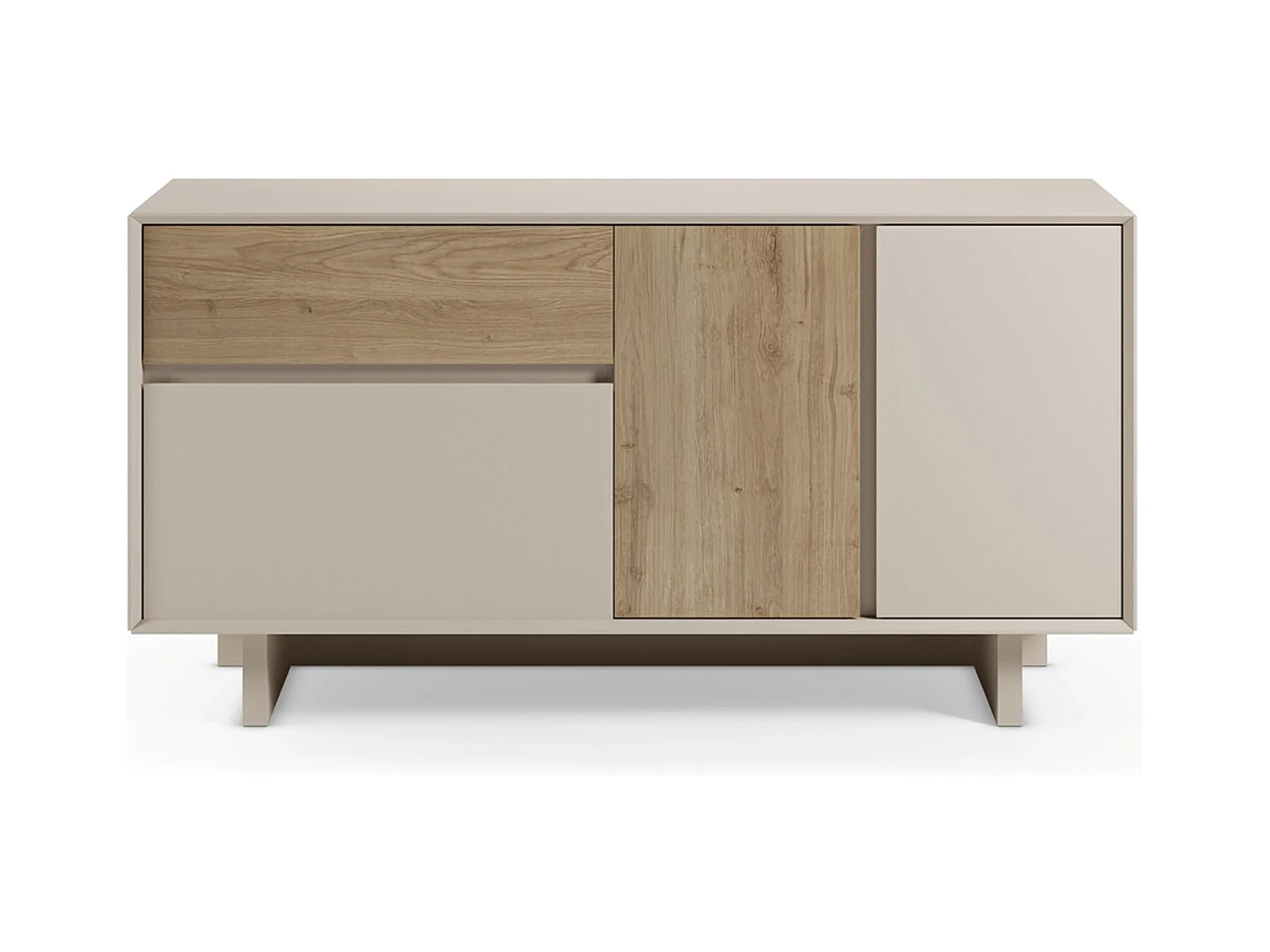 Meuble TV, meuble de salon avec 3 portes et 1 tiroir aspect bois coloris chêne -Longueur 146 x Profondeur 45 x Hauteur 76,50 cm
