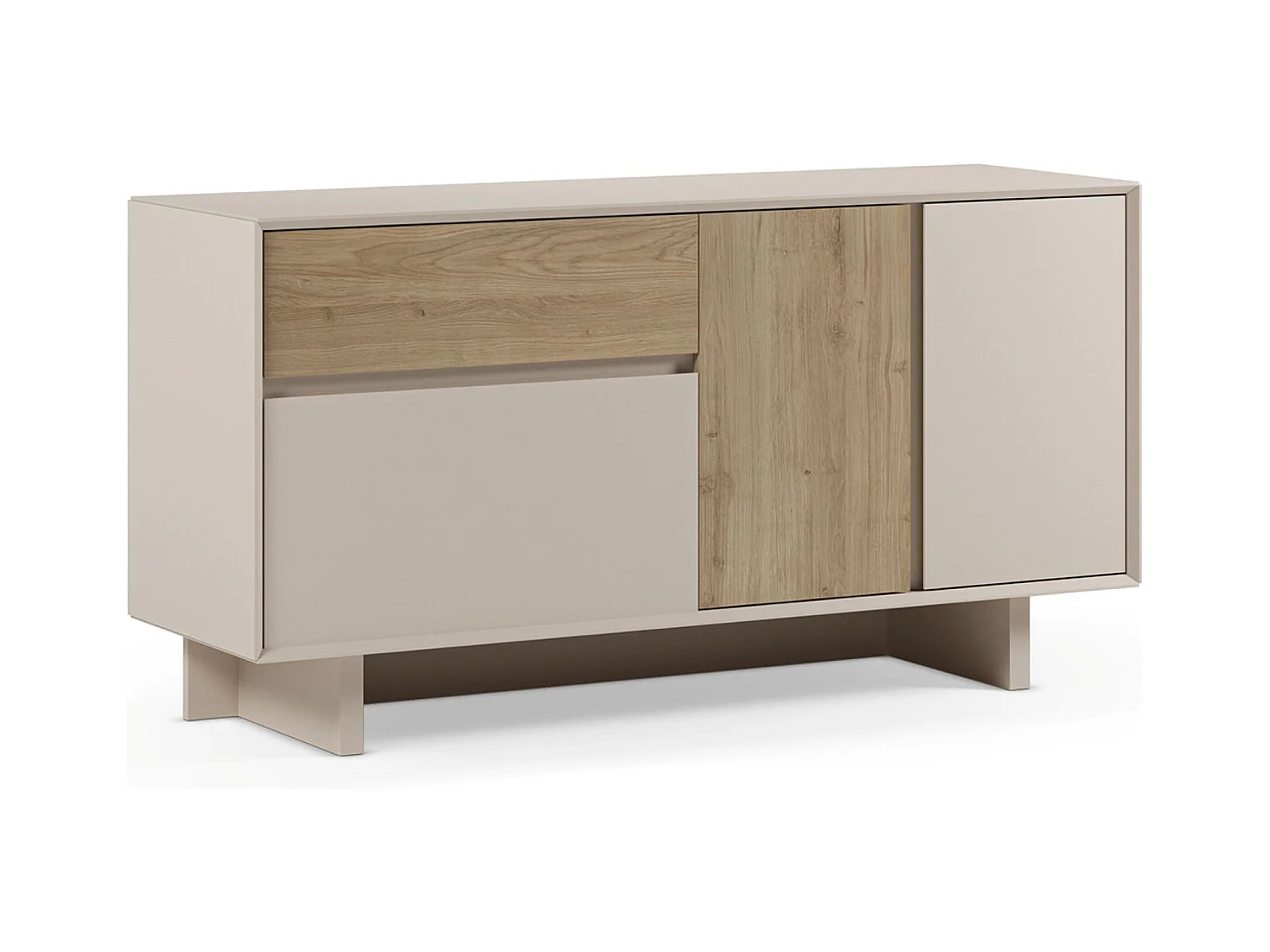 Meuble TV, meuble de salon avec 3 portes et 1 tiroir aspect bois coloris chêne -Longueur 146 x Profondeur 45 x Hauteur 76,50 cm