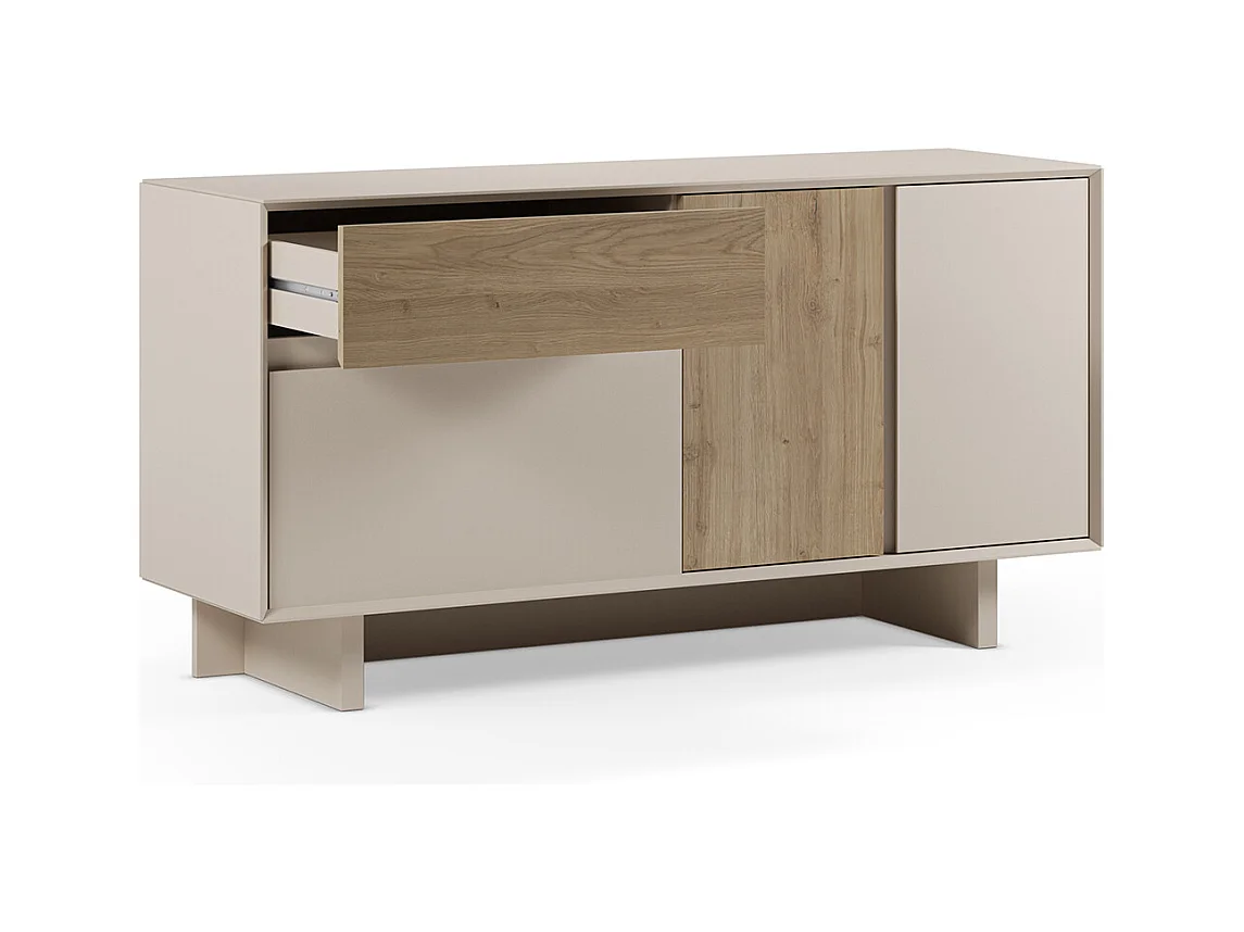 Meuble TV, meuble de salon avec 3 portes et 1 tiroir aspect bois coloris chêne -Longueur 146 x Profondeur 45 x Hauteur 76,50 cm