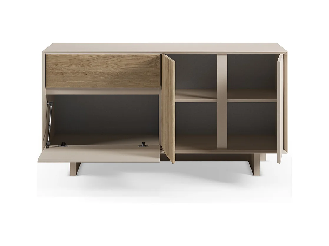 Meuble TV, meuble de salon avec 3 portes et 1 tiroir aspect bois coloris chêne -Longueur 146 x Profondeur 45 x Hauteur 76,50 cm