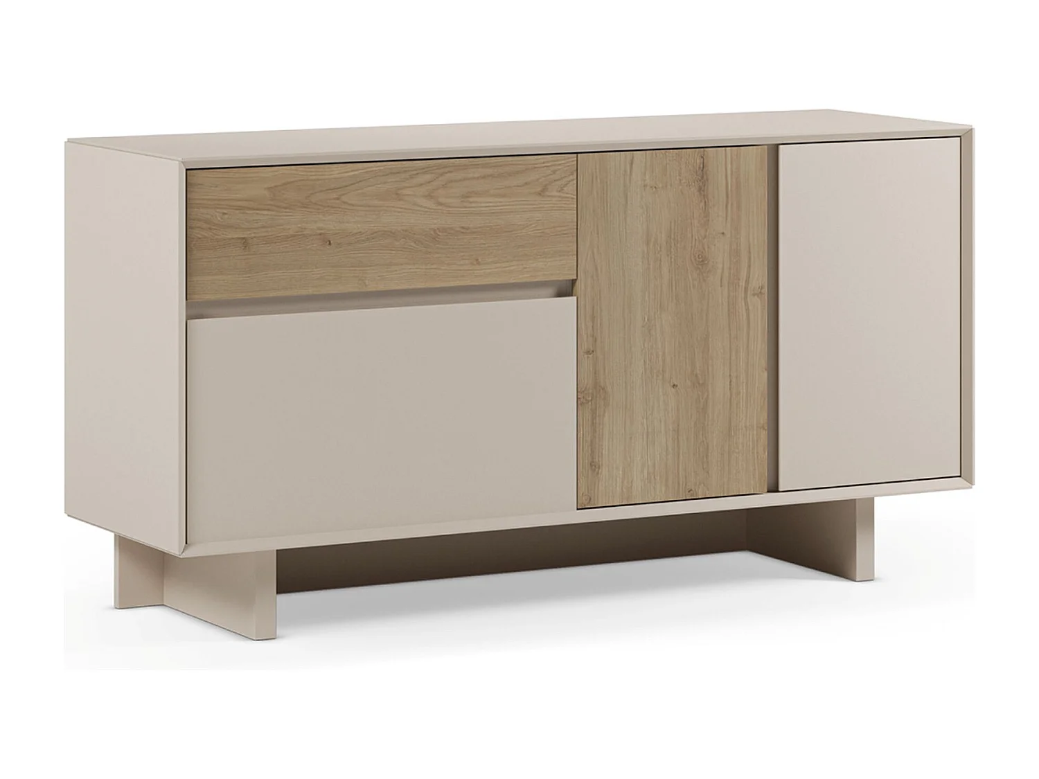 Meuble TV, meuble de salon avec 3 portes et 1 tiroir aspect bois coloris chêne -Longueur 146 x Profondeur 45 x Hauteur 76,50 cm