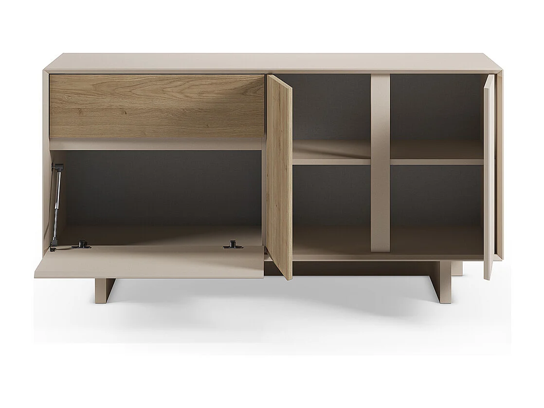 Meuble TV, meuble de salon avec 3 portes et 1 tiroir aspect bois coloris chêne -Longueur 146 x Profondeur 45 x Hauteur 76,50 cm