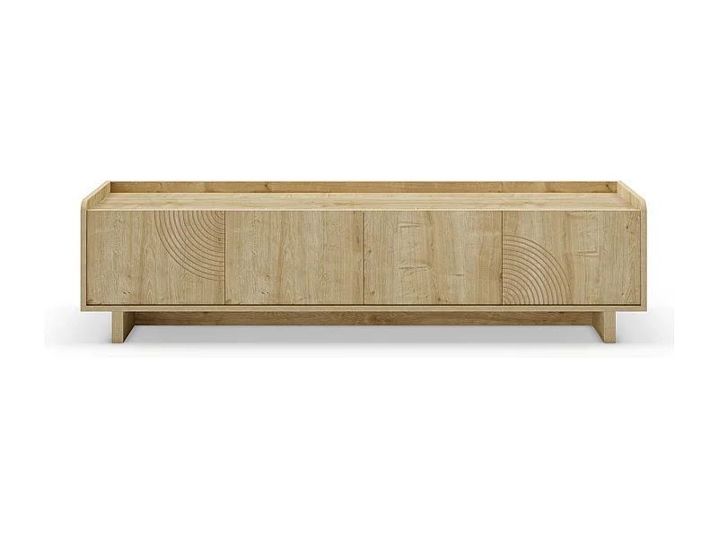 Meuble TV, meuble de salon avec 4 portes aspect bois coloris chêne - Longueur 180 x Profondeur 40 x Hauteur 45 cm