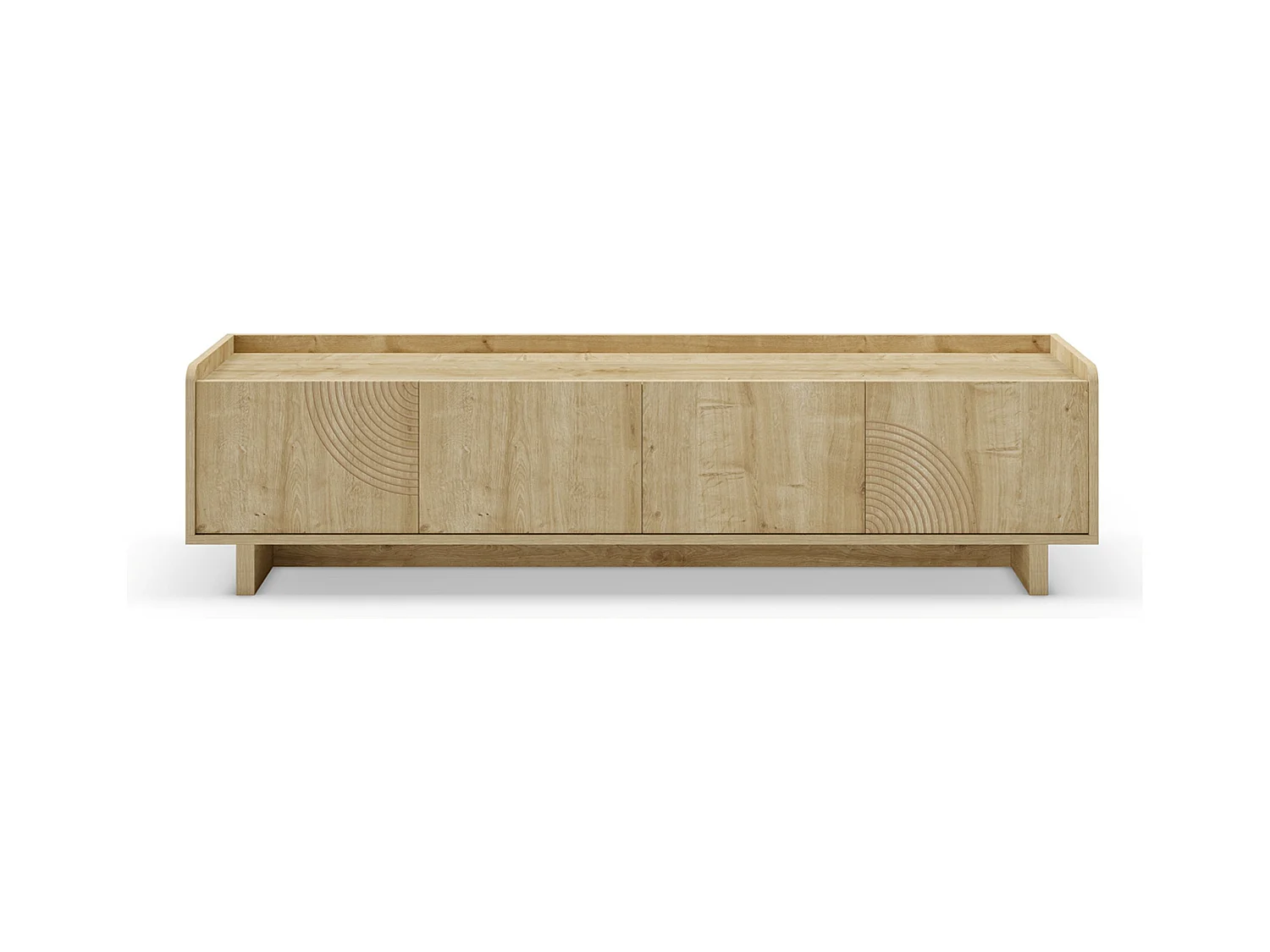 Meuble TV, meuble de salon avec 4 portes aspect bois coloris chêne - Longueur 180 x Profondeur 40 x Hauteur 45 cm