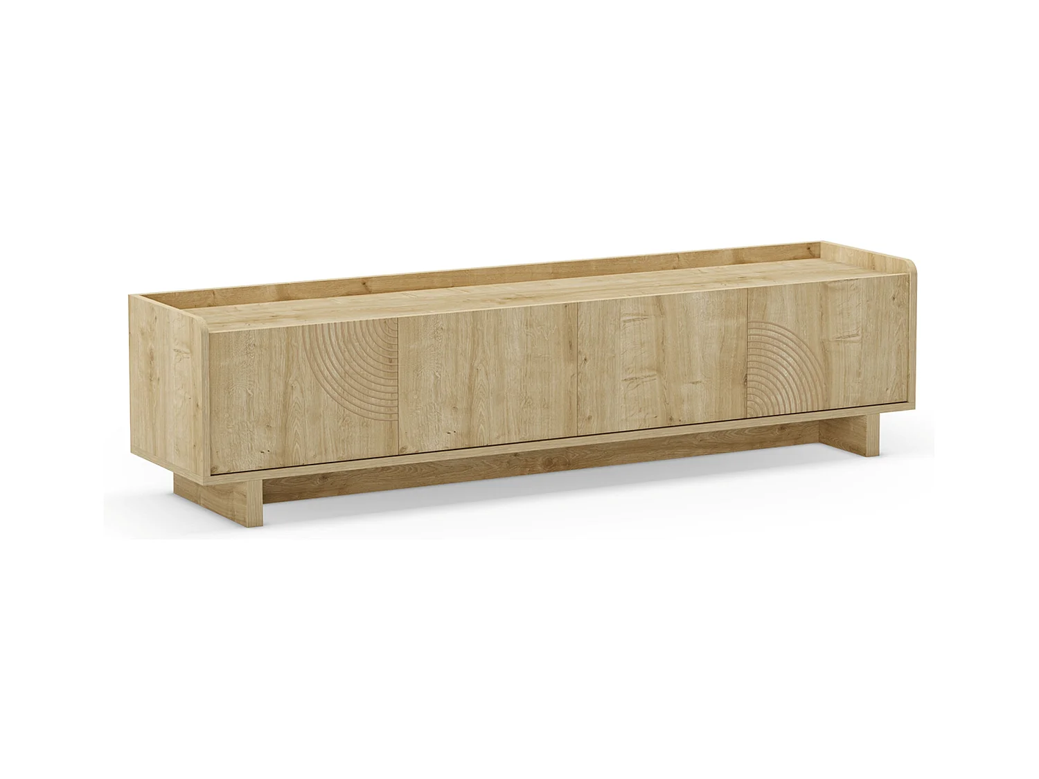 Meuble TV, meuble de salon avec 4 portes aspect bois coloris chêne - Longueur 180 x Profondeur 40 x Hauteur 45 cm