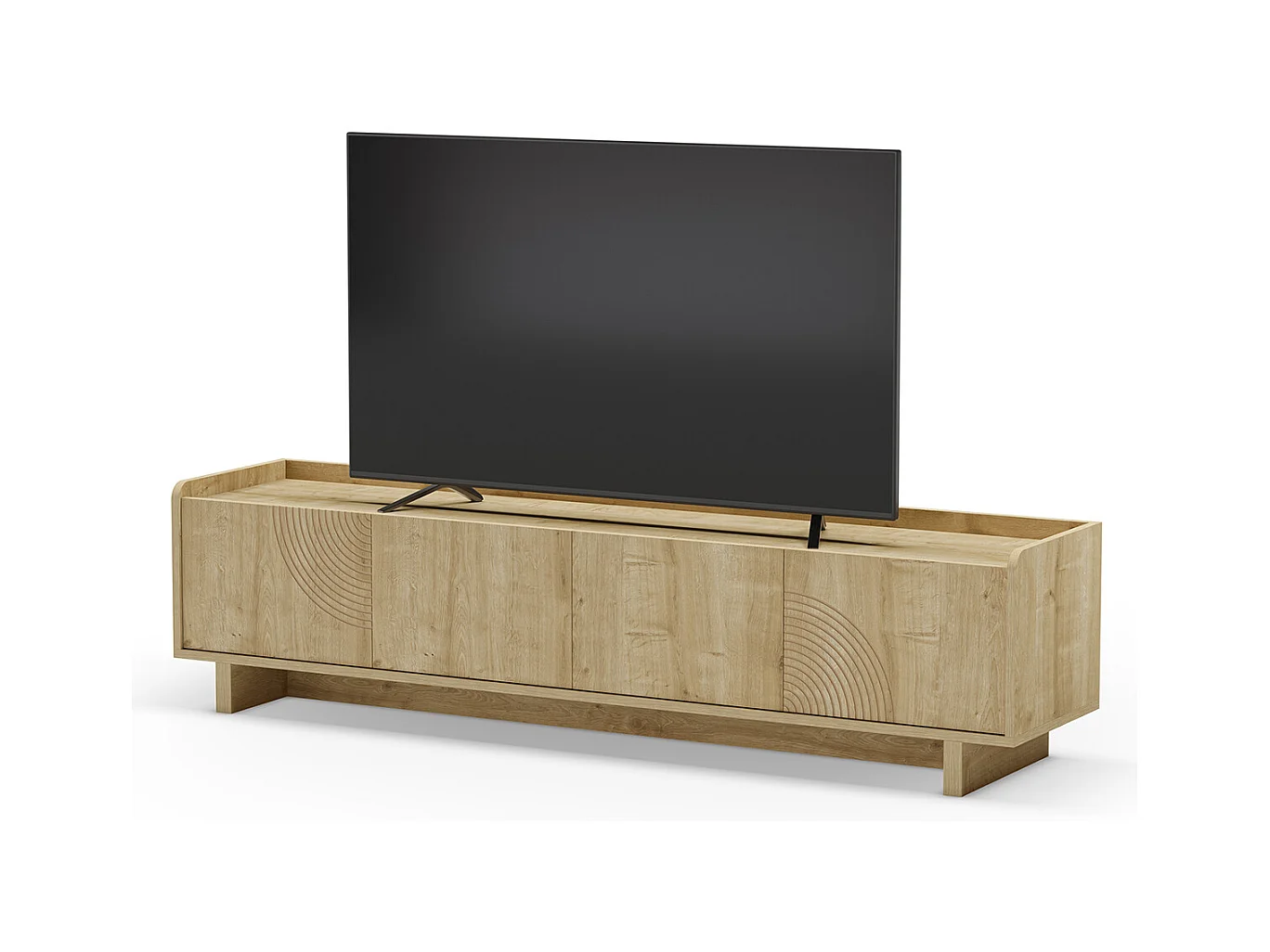 Meuble TV, meuble de salon avec 4 portes aspect bois coloris chêne - Longueur 180 x Profondeur 40 x Hauteur 45 cm