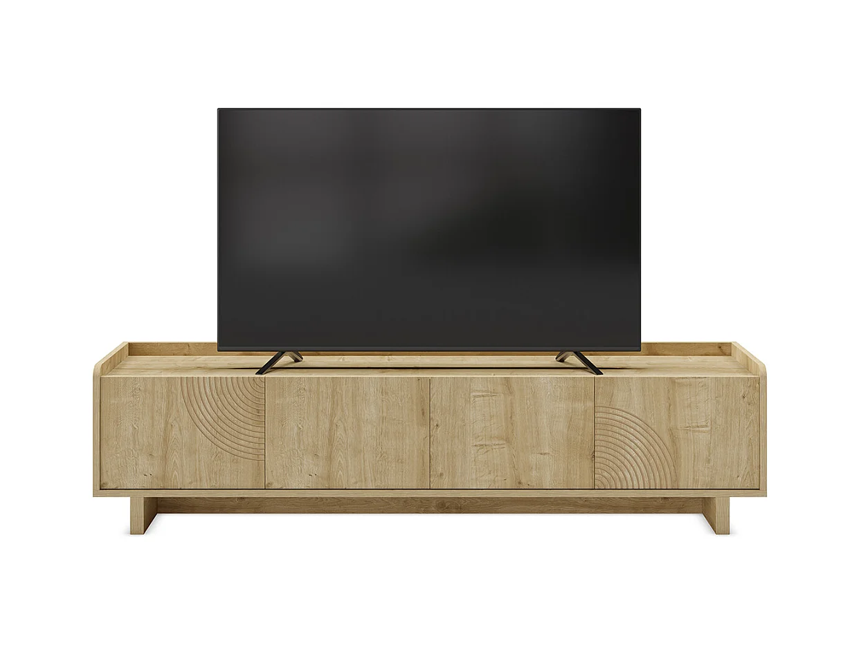 Meuble TV, meuble de salon avec 4 portes aspect bois coloris chêne - Longueur 180 x Profondeur 40 x Hauteur 45 cm