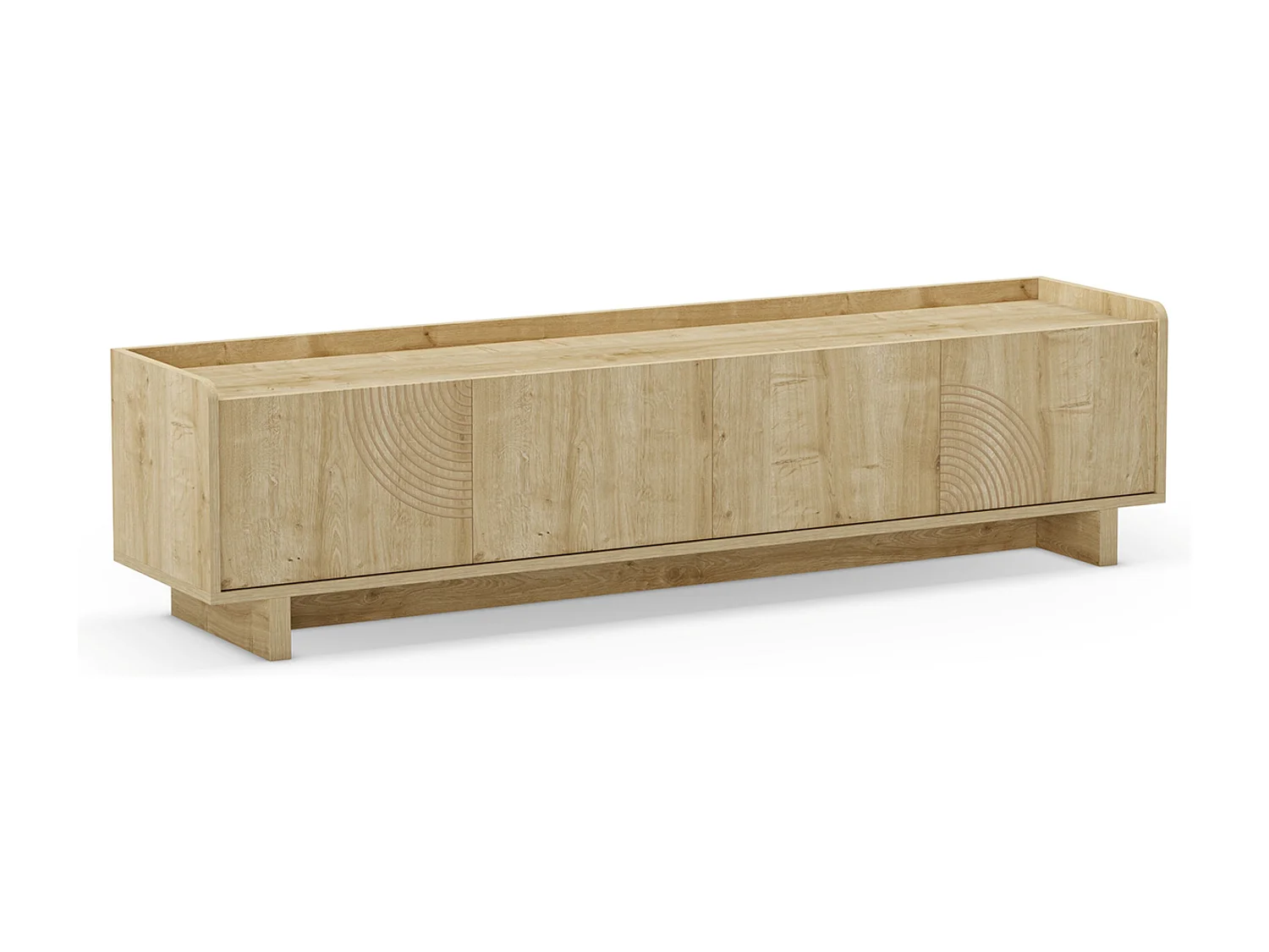 Meuble TV, meuble de salon avec 4 portes aspect bois coloris chêne - Longueur 180 x Profondeur 40 x Hauteur 45 cm