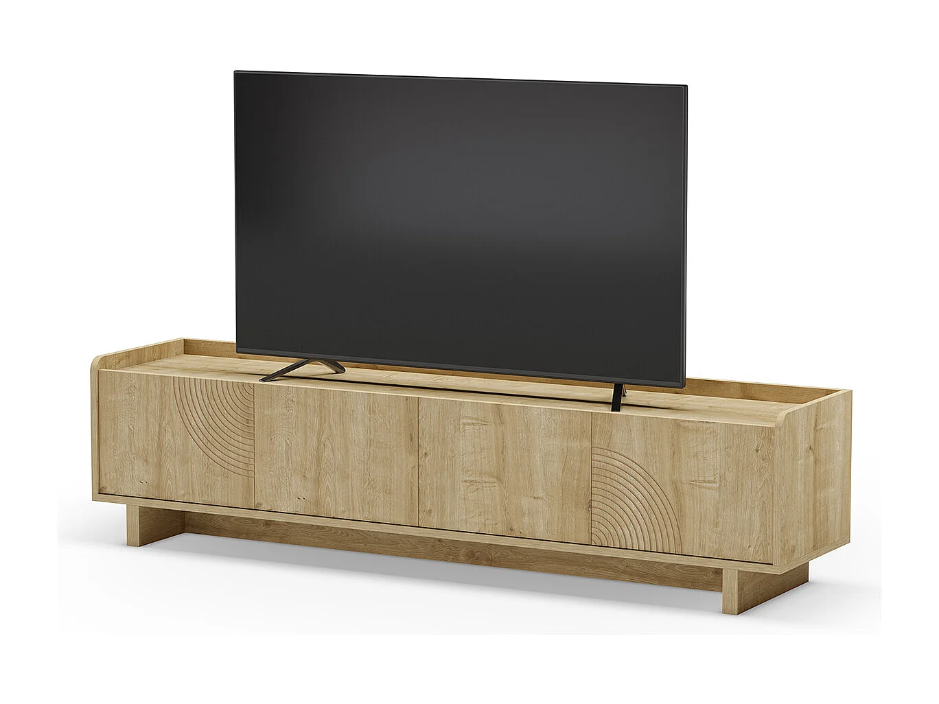 Meuble TV, meuble de salon avec 4 portes aspect bois coloris chêne - Longueur 180 x Profondeur 40 x Hauteur 45 cm