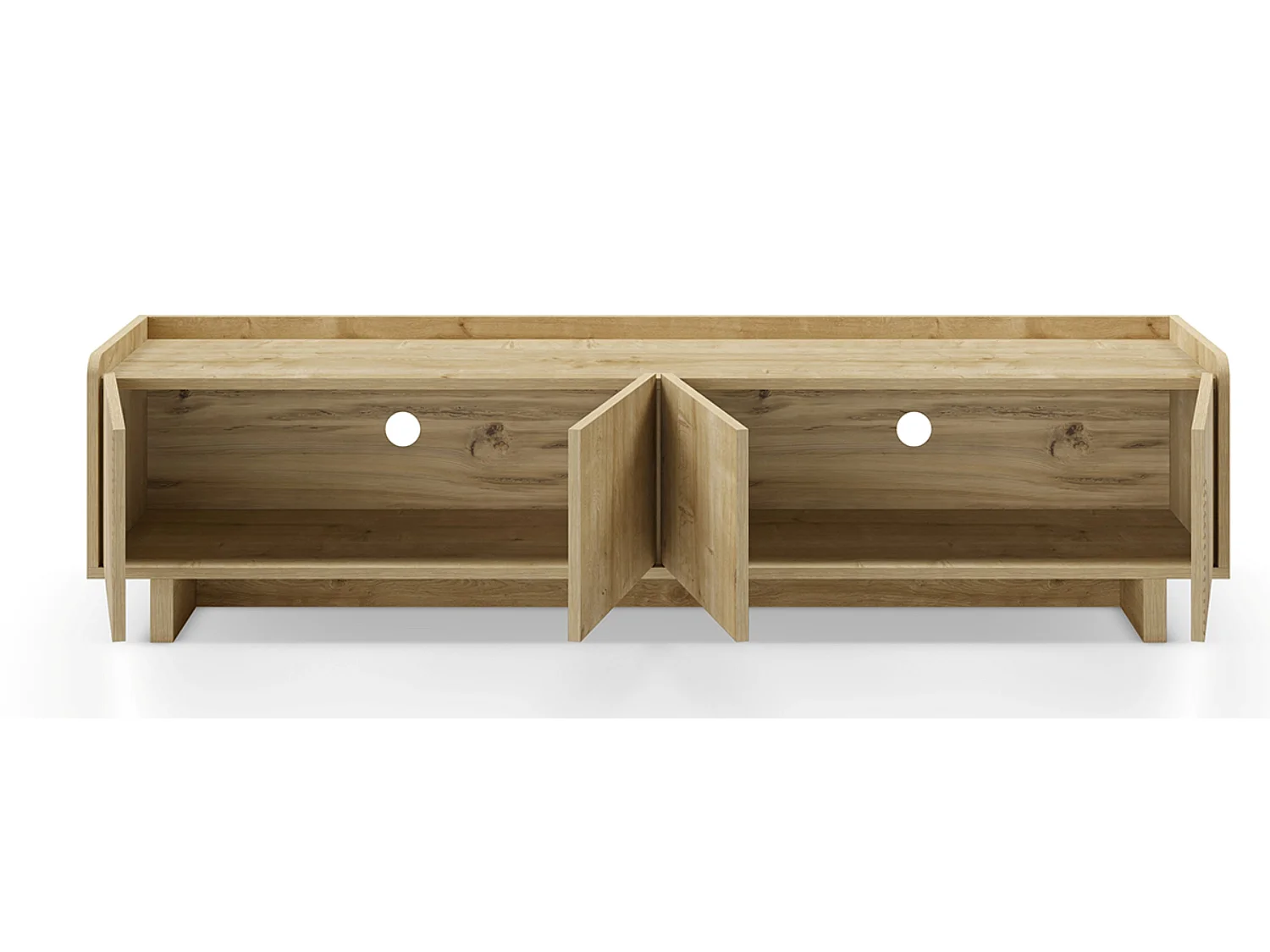 Meuble TV, meuble de salon avec 4 portes aspect bois coloris chêne - Longueur 180 x Profondeur 40 x Hauteur 45 cm