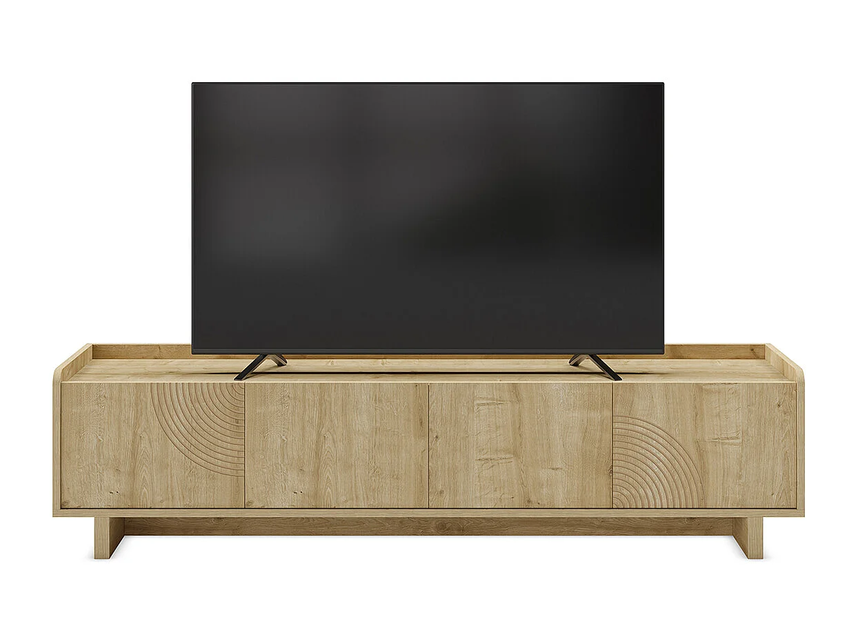 Meuble TV, meuble de salon avec 4 portes aspect bois coloris chêne - Longueur 180 x Profondeur 40 x Hauteur 45 cm