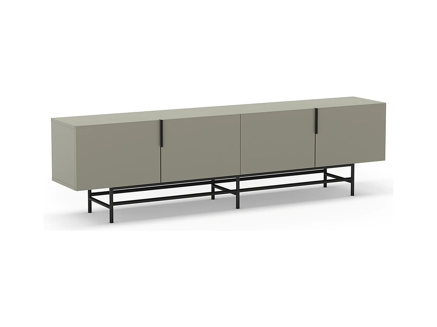 Meuble TV, meuble de salon aspect bois coloris vert et pieds en métal noir - Longueur 200 x Profondeur 35 x Hauteur 55 cm