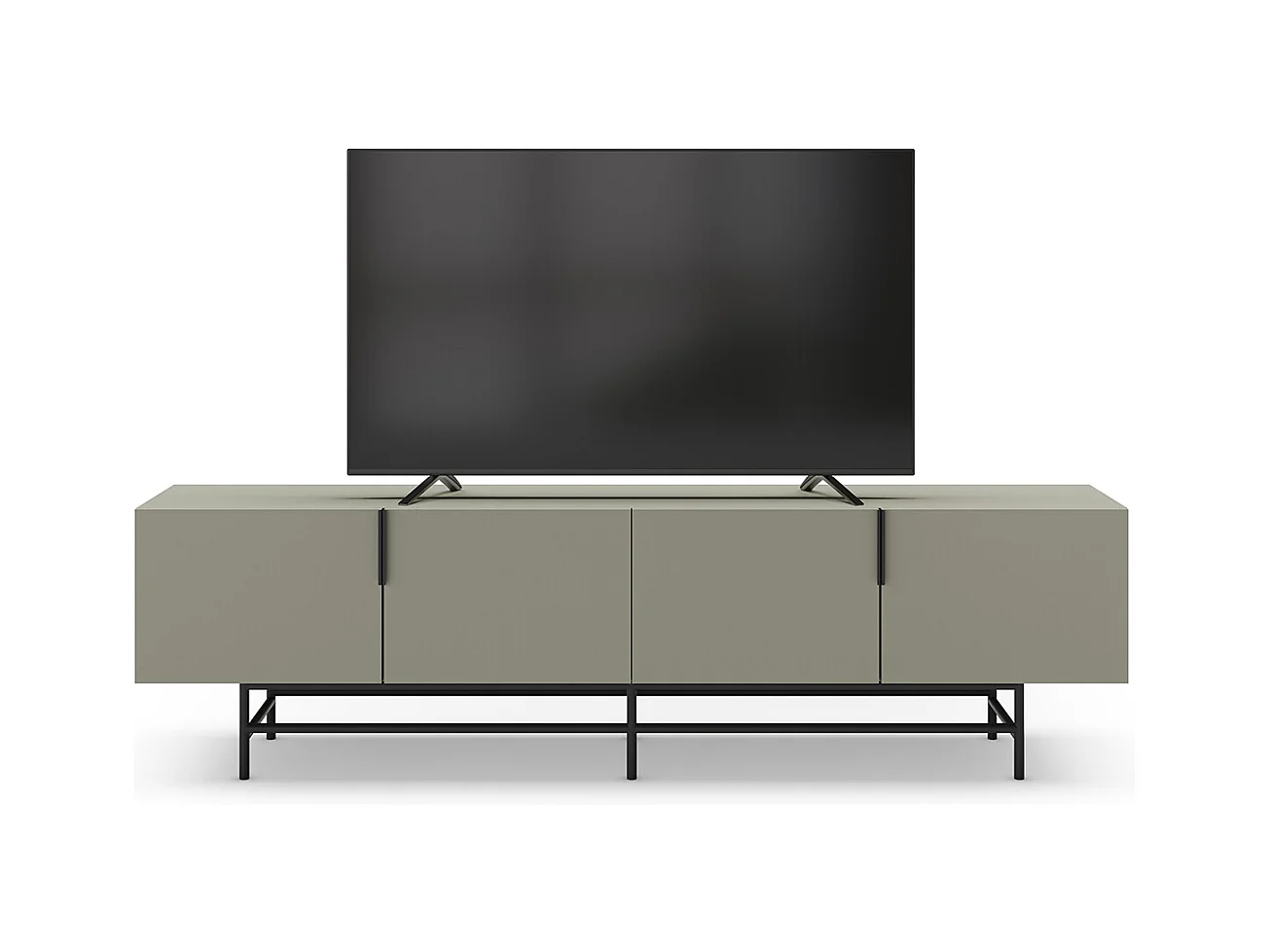 Meuble TV, meuble de salon aspect bois coloris vert et pieds en métal noir - Longueur 200 x Profondeur 35 x Hauteur 55 cm