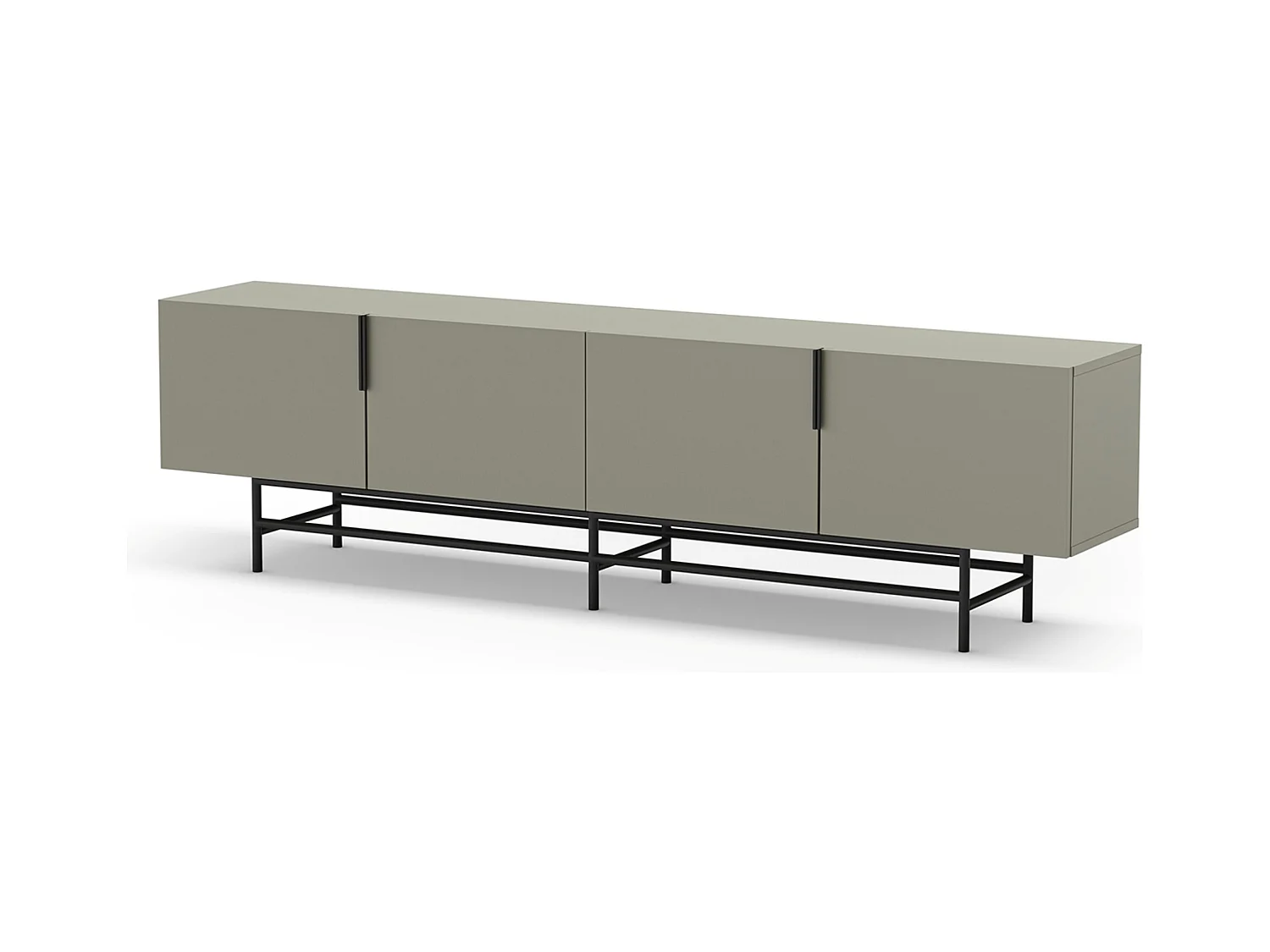 Meuble TV, meuble de salon aspect bois coloris vert et pieds en métal noir - Longueur 200 x Profondeur 35 x Hauteur 55 cm