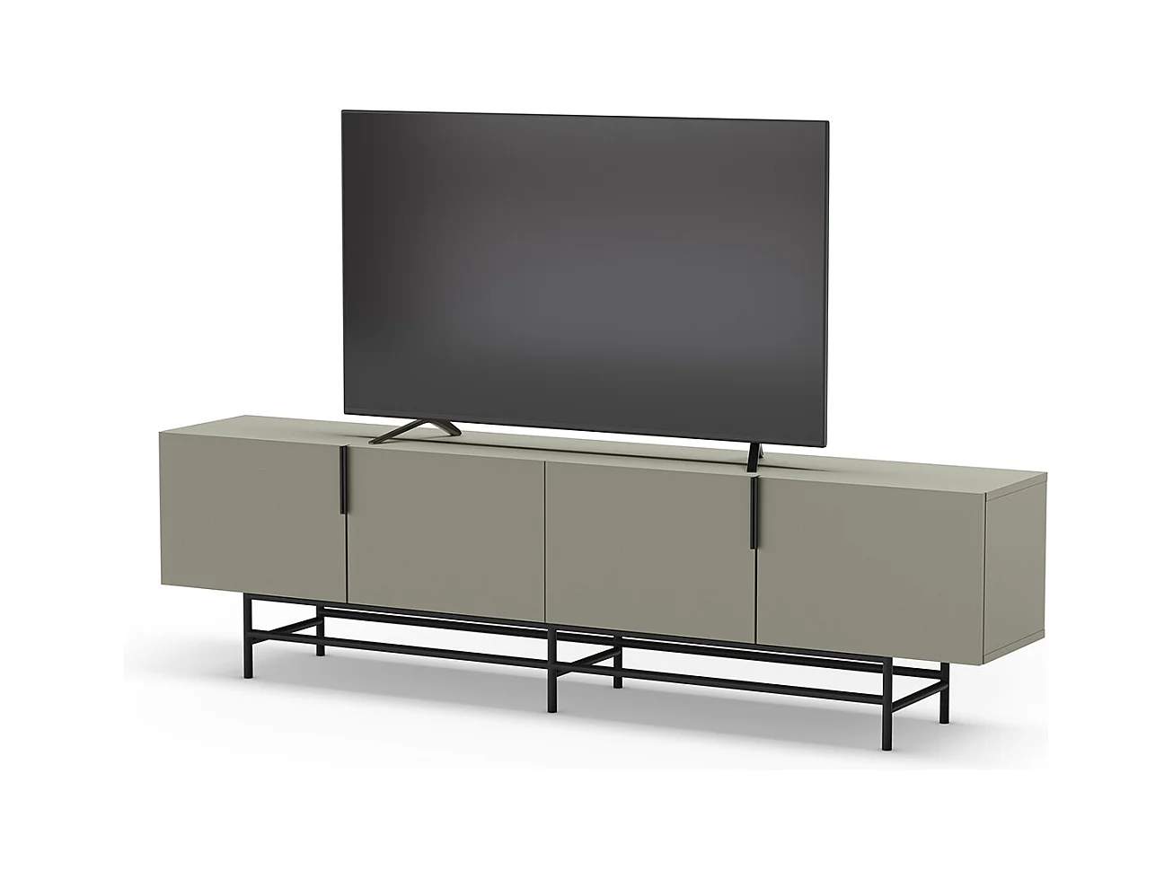 Meuble TV, meuble de salon aspect bois coloris vert et pieds en métal noir - Longueur 200 x Profondeur 35 x Hauteur 55 cm