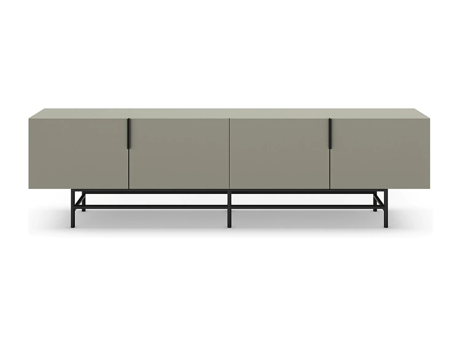 Meuble TV, meuble de salon aspect bois coloris vert et pieds en métal noir - Longueur 200 x Profondeur 35 x Hauteur 55 cm