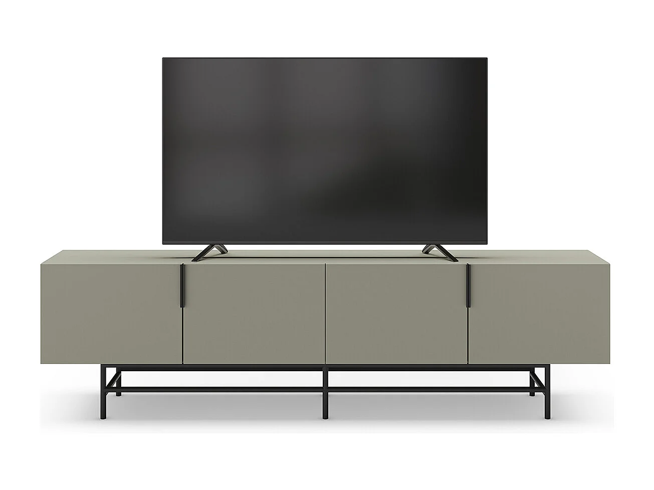 Meuble TV, meuble de salon aspect bois coloris vert et pieds en métal noir - Longueur 200 x Profondeur 35 x Hauteur 55 cm
