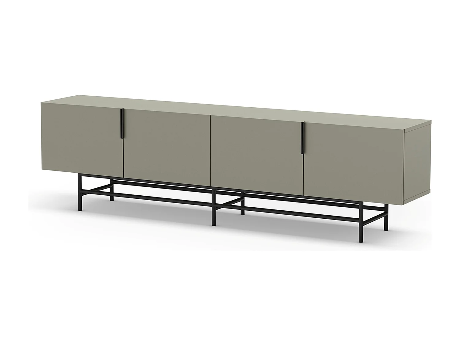 Meuble TV, meuble de salon aspect bois coloris vert et pieds en métal noir - Longueur 200 x Profondeur 35 x Hauteur 55 cm