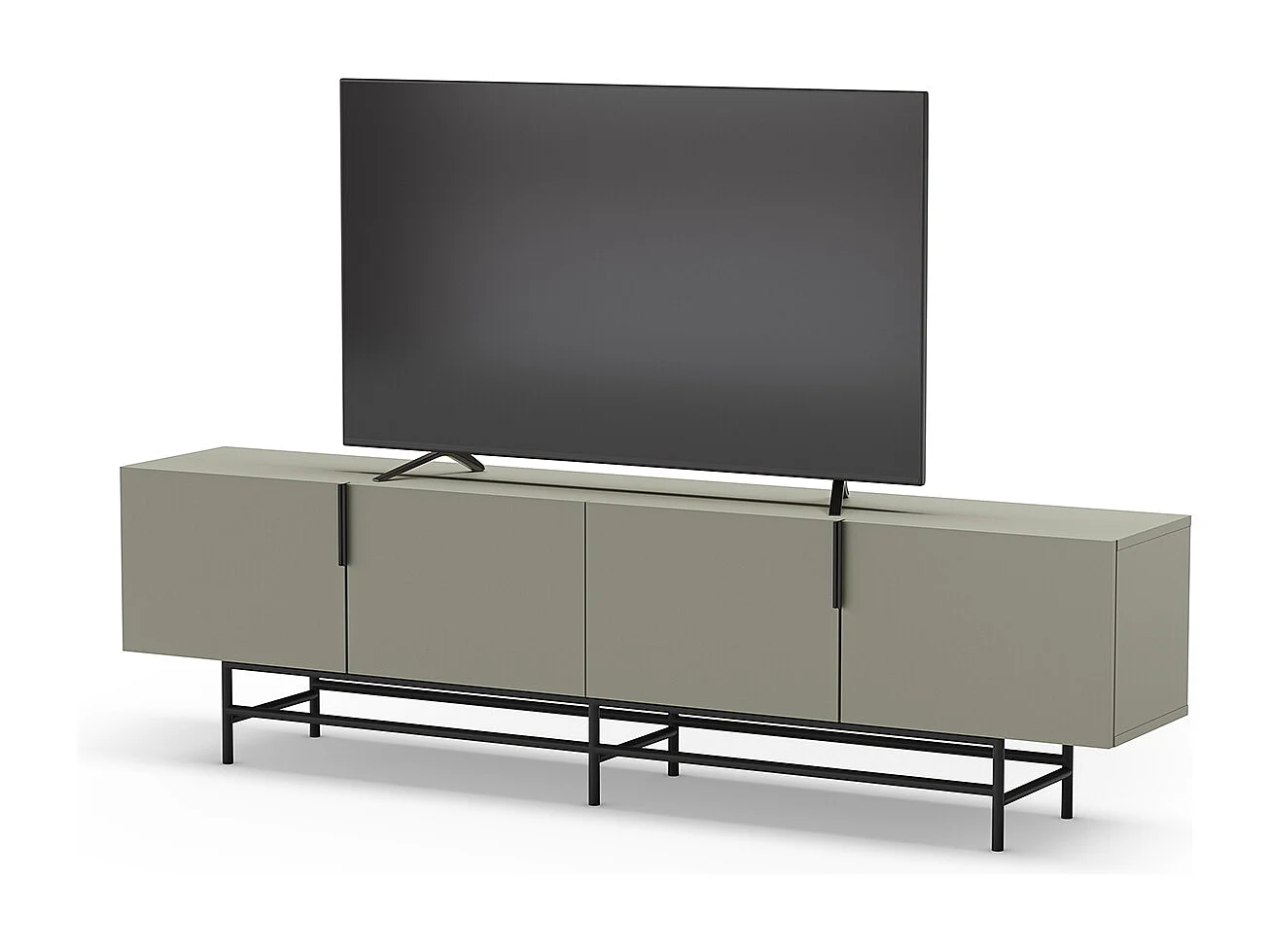 Meuble TV, meuble de salon aspect bois coloris vert et pieds en métal noir - Longueur 200 x Profondeur 35 x Hauteur 55 cm