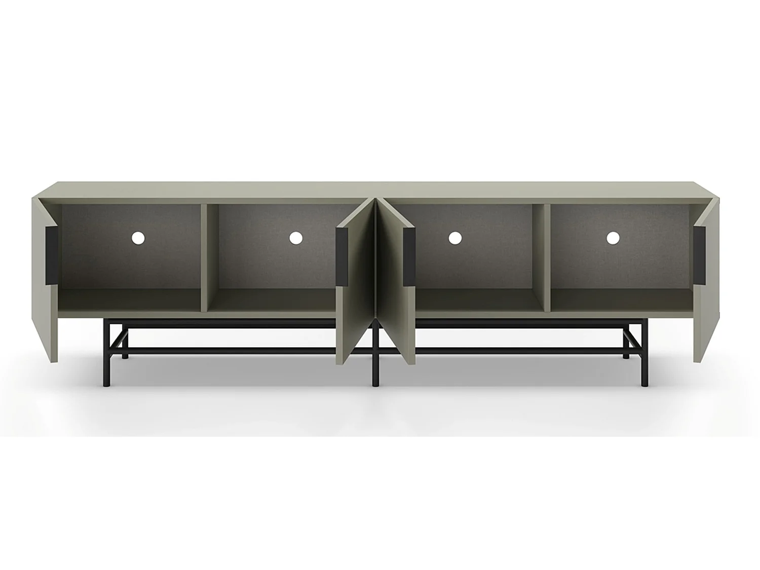 Meuble TV, meuble de salon aspect bois coloris vert et pieds en métal noir - Longueur 200 x Profondeur 35 x Hauteur 55 cm