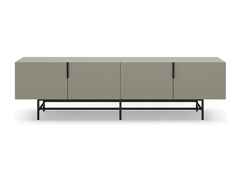 Meuble TV, meuble de salon aspect bois coloris vert et pieds en métal noir - Longueur 200 x Profondeur 35 x Hauteur 55 cm