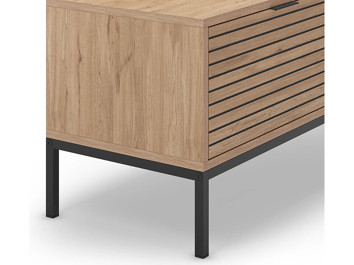 Meuble TV, Meuble de salon avec 2 tiroirs aspect bois coloris naturel, pieds en métal coloris noir - Longueur 120 x Profondeur 40 x Hauteur 48 cm