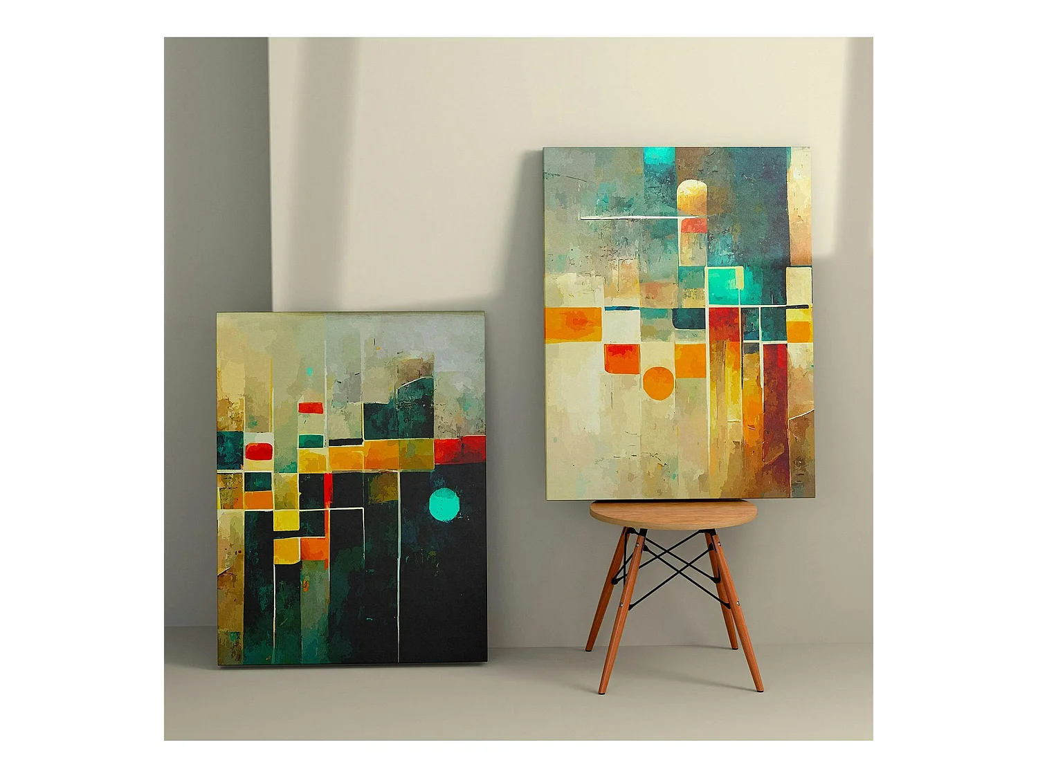 Tableau géométrique – style graphique coloré (set de 2)