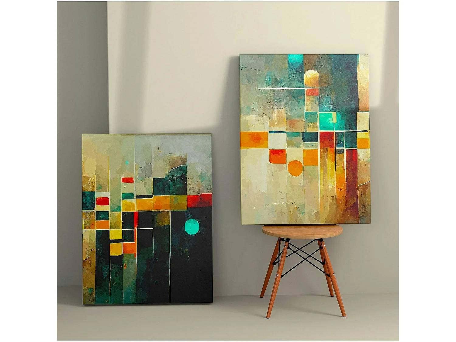 Tableau géométrique – style graphique coloré (set de 2)