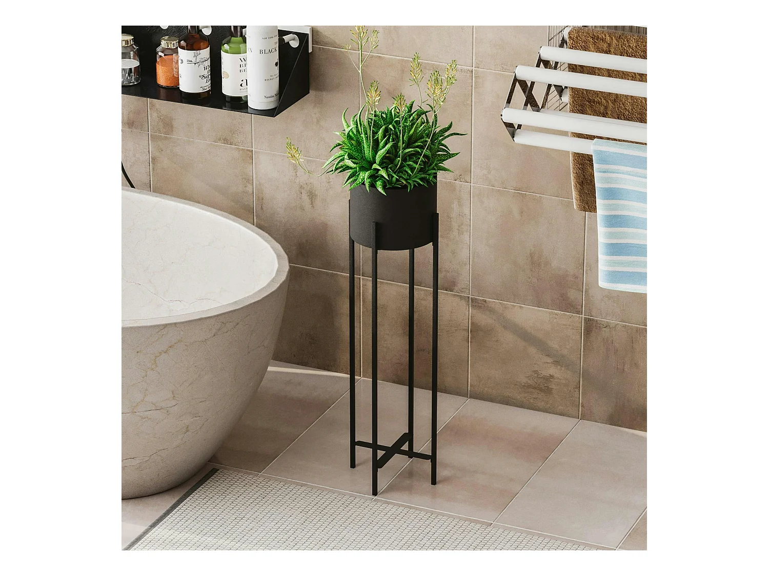 Cache-pot sur pied en métal noir – style moderne, 78 cm