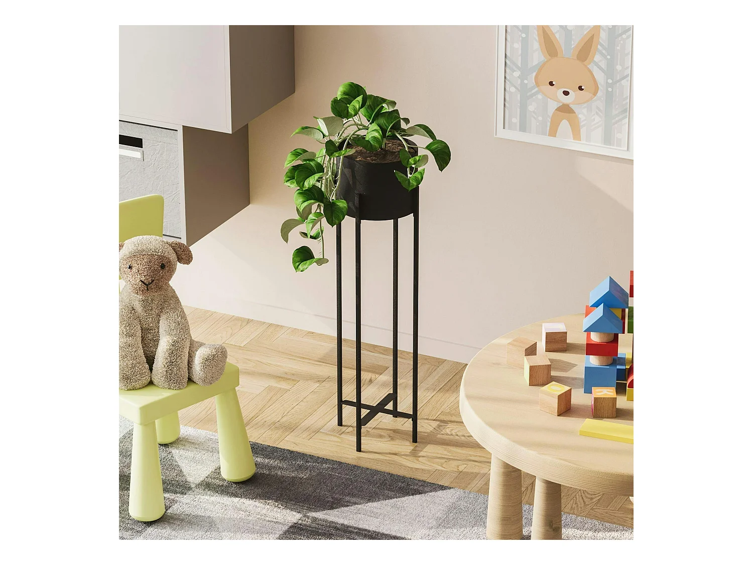 Cache-pot sur pied en métal noir – style moderne, 78 cm
