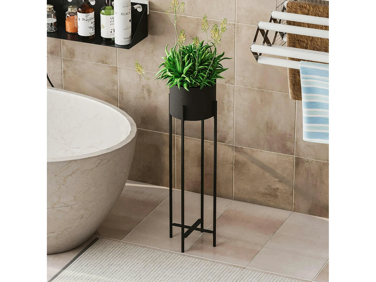 Cache-pot sur pied en métal noir – style moderne, 78 cm