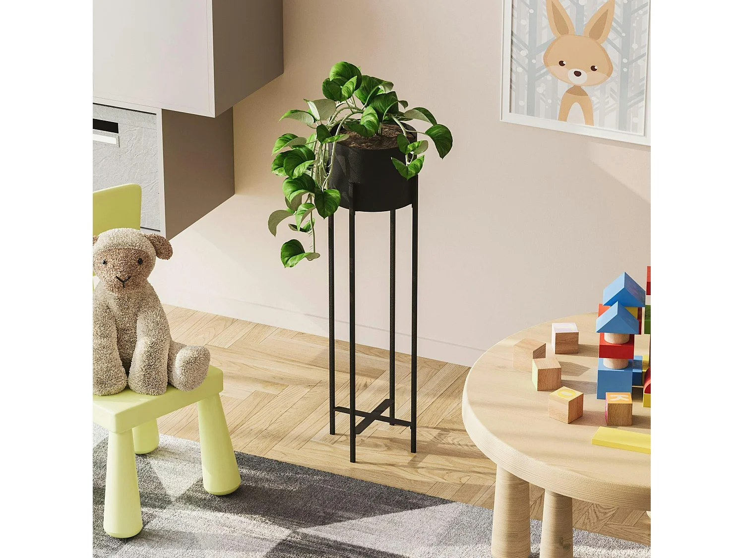 Cache-pot sur pied en métal noir – style moderne, 78 cm