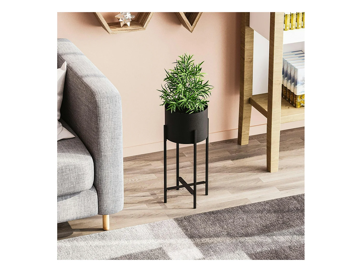 Cache-pot sur pied en métal noir – style moderne