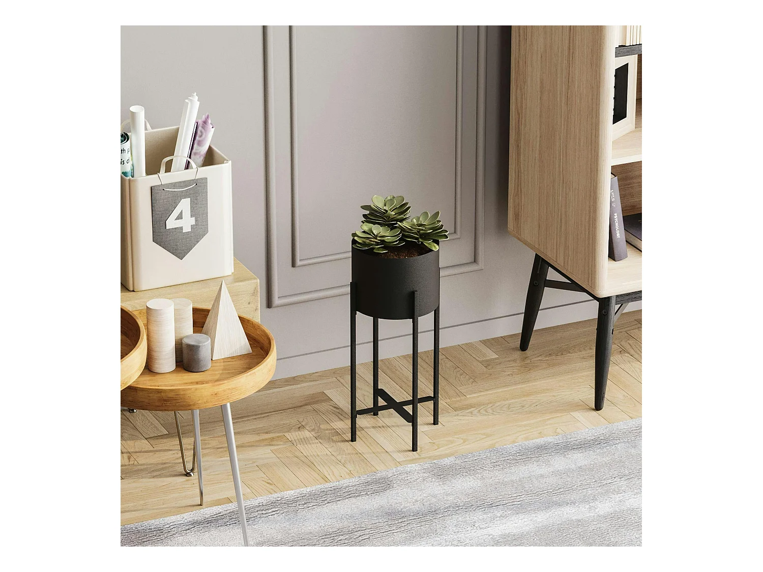 Cache-pot sur pied en métal noir – style moderne