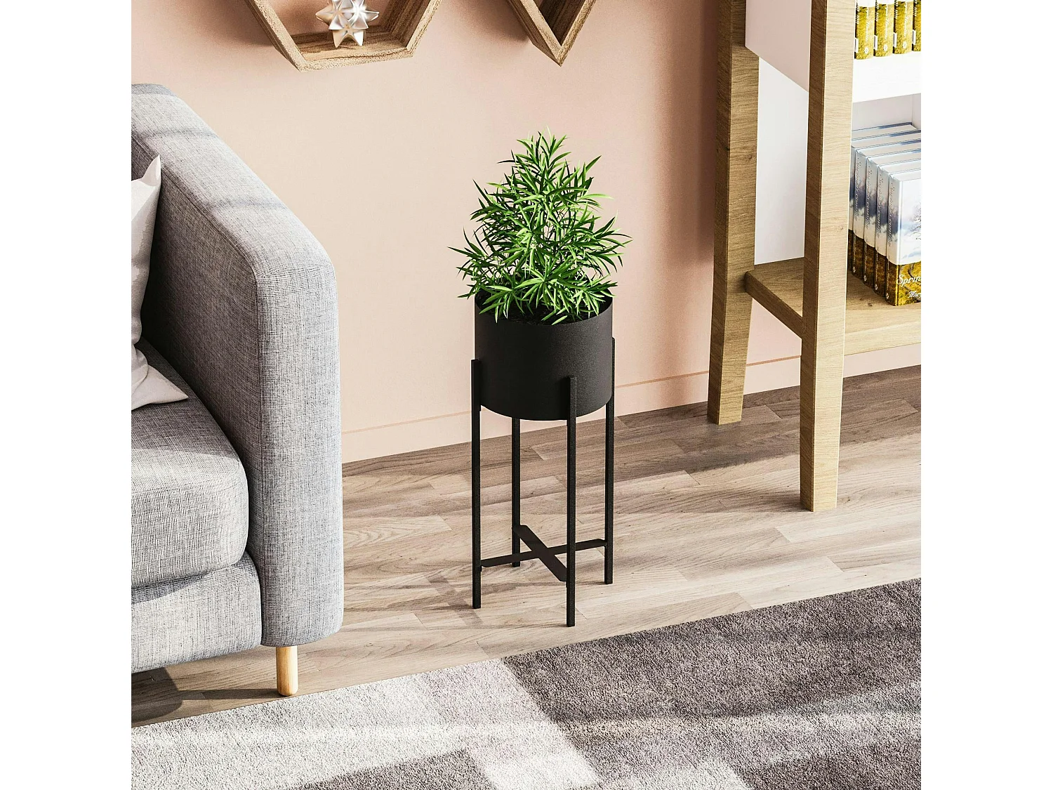 Cache-pot sur pied en métal noir – style moderne