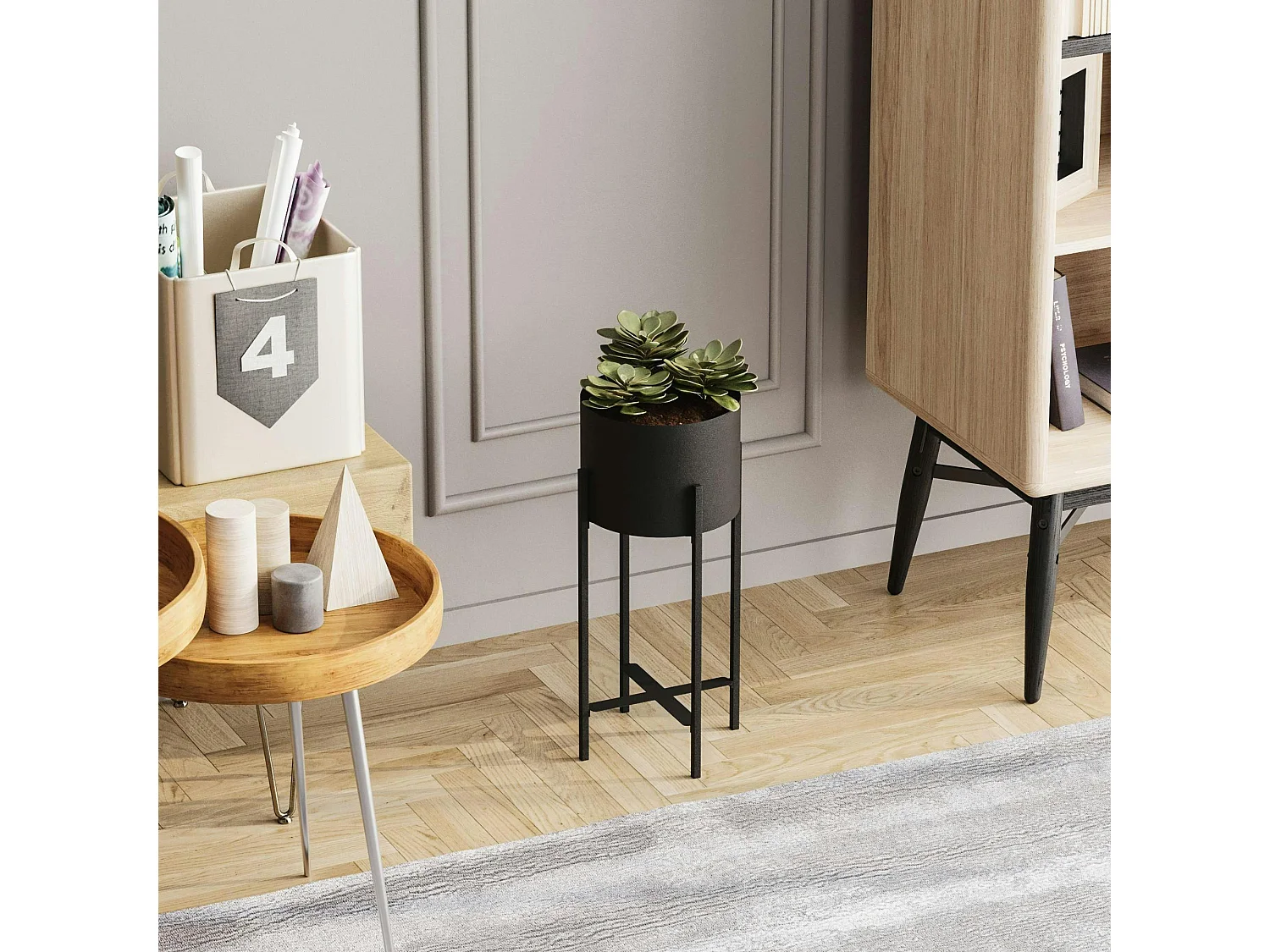 Cache-pot sur pied en métal noir – style moderne