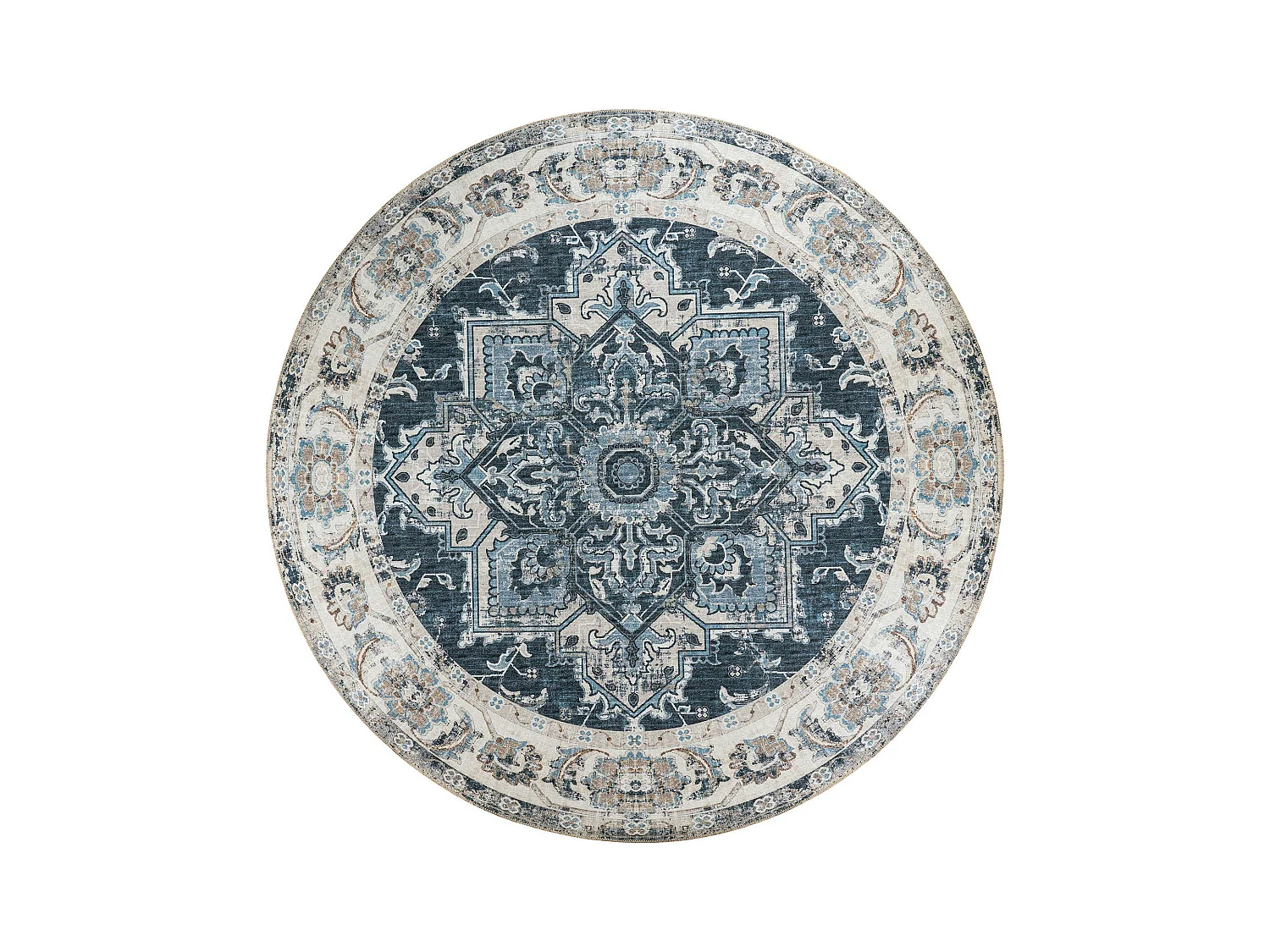 Tapis rond bleu style vintage ø200 cm FEZ