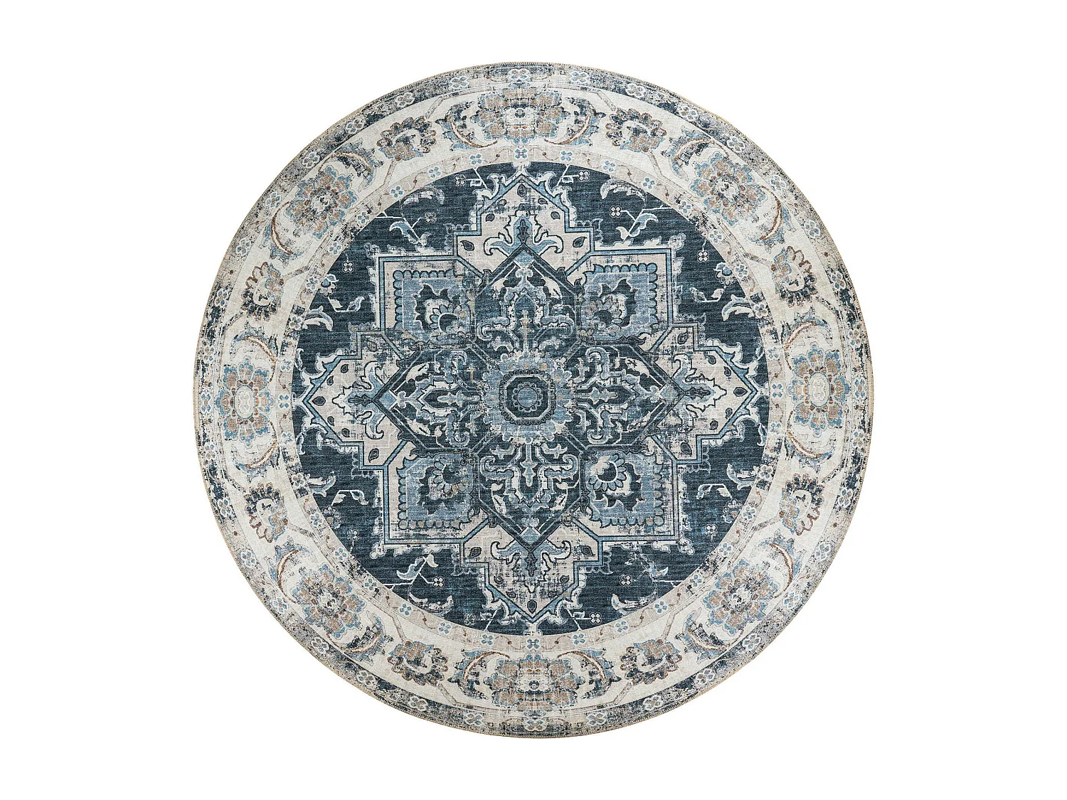 Tapis rond bleu style vintage ø200 cm FEZ