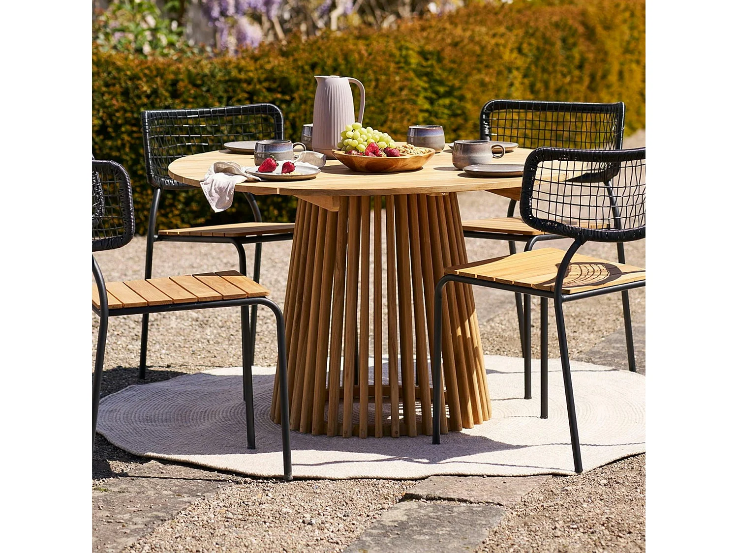 Tapis rond d’extérieur en plastique recyclé  Ø180 cm - teinte sable MENDOZA