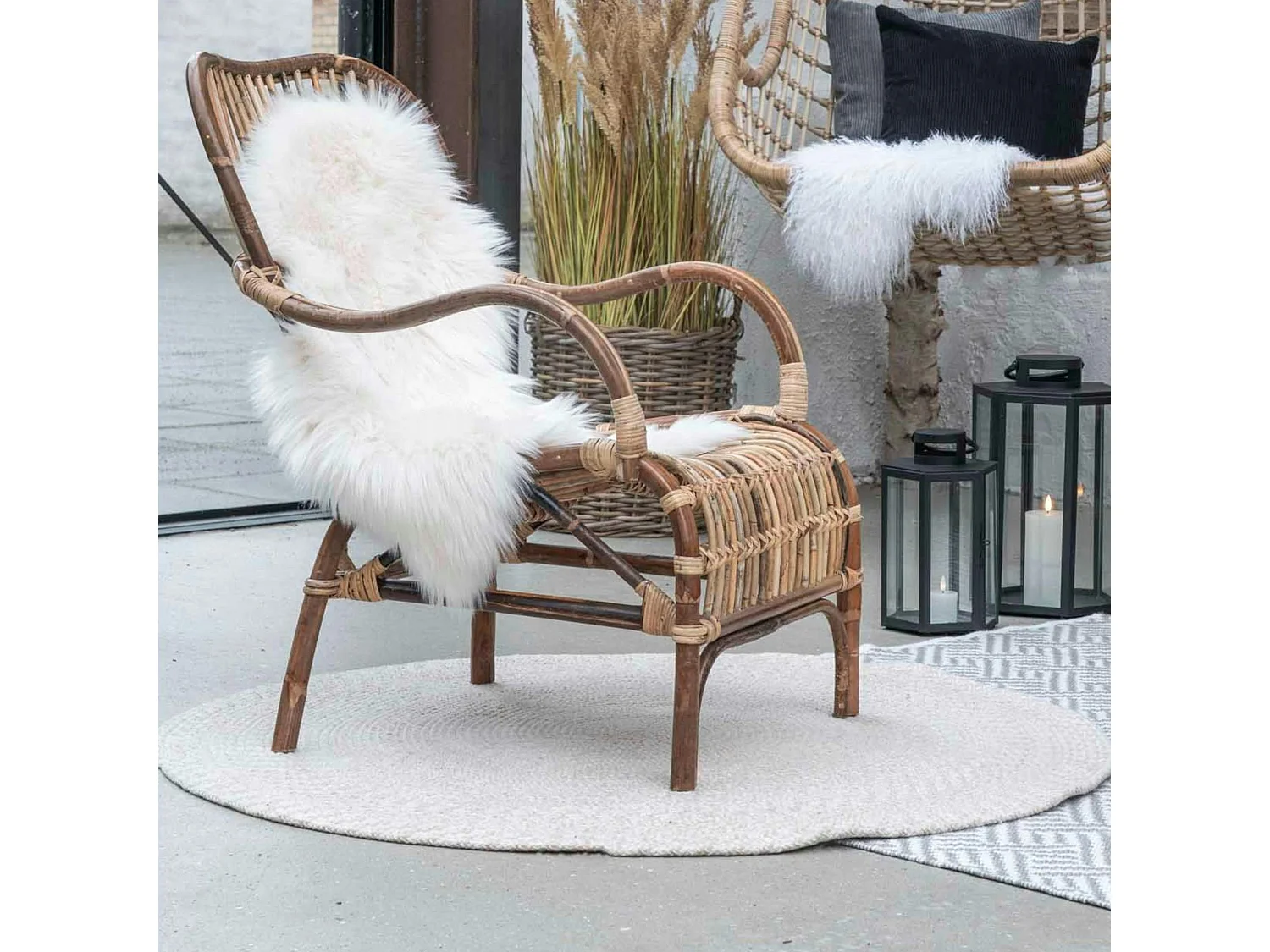 Tapis rond d’extérieur en plastique recyclé  Ø120 cm - teinte sable MENDOZA