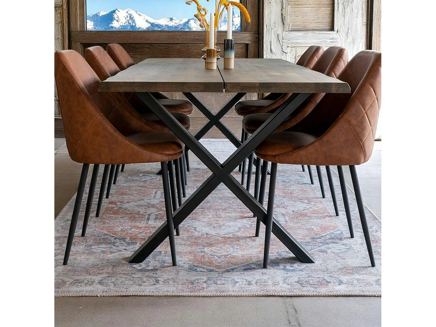 Tapis vintage orange et bleu à motifs traditionnels 160x230 cm FEZ