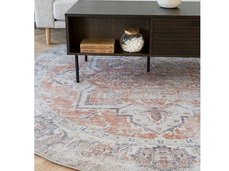 Tapis rond vintage, tons orange et bleu ø200 cm FEZ