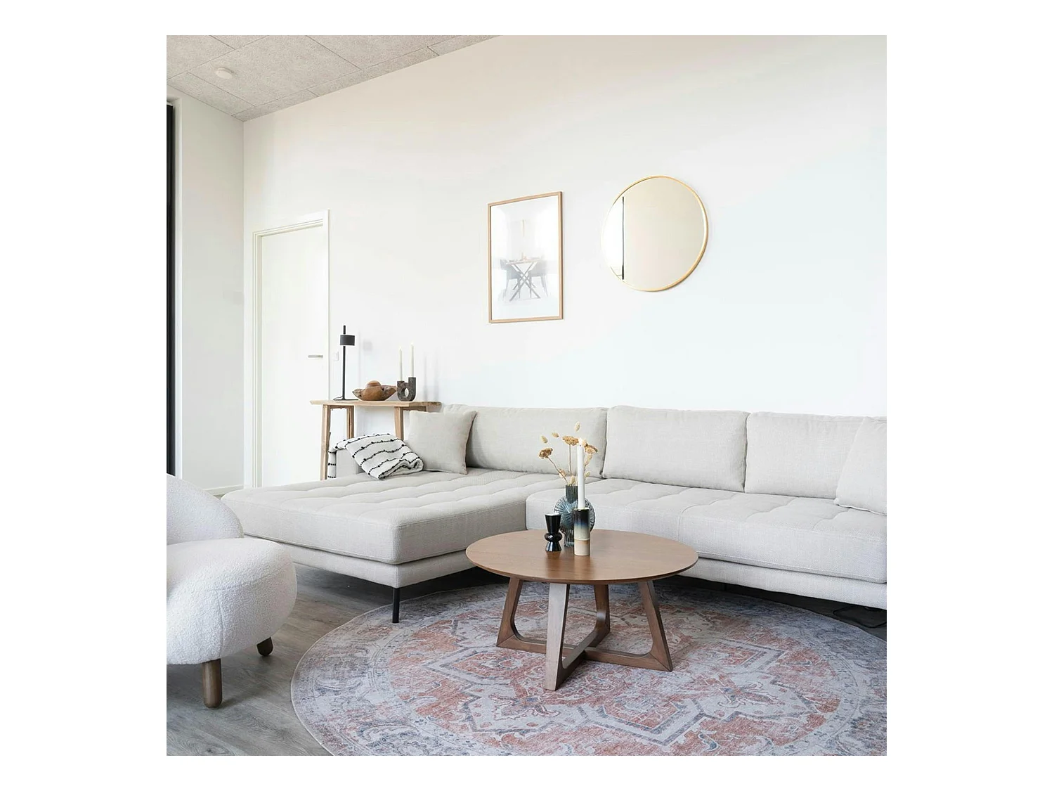 Tapis rond vintage, tons orange et bleu ø200 cm FEZ