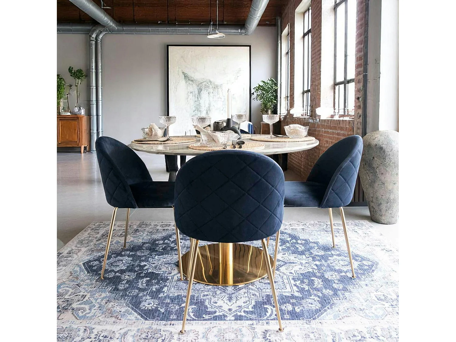 Tapis vintage bleu à motifs traditionnels 160x230 cm FEZ