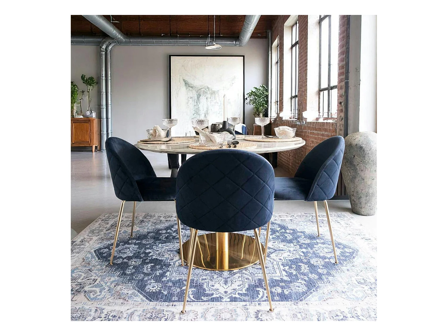 Tapis vintage bleu à motifs traditionnels 200x300 cm FEZ