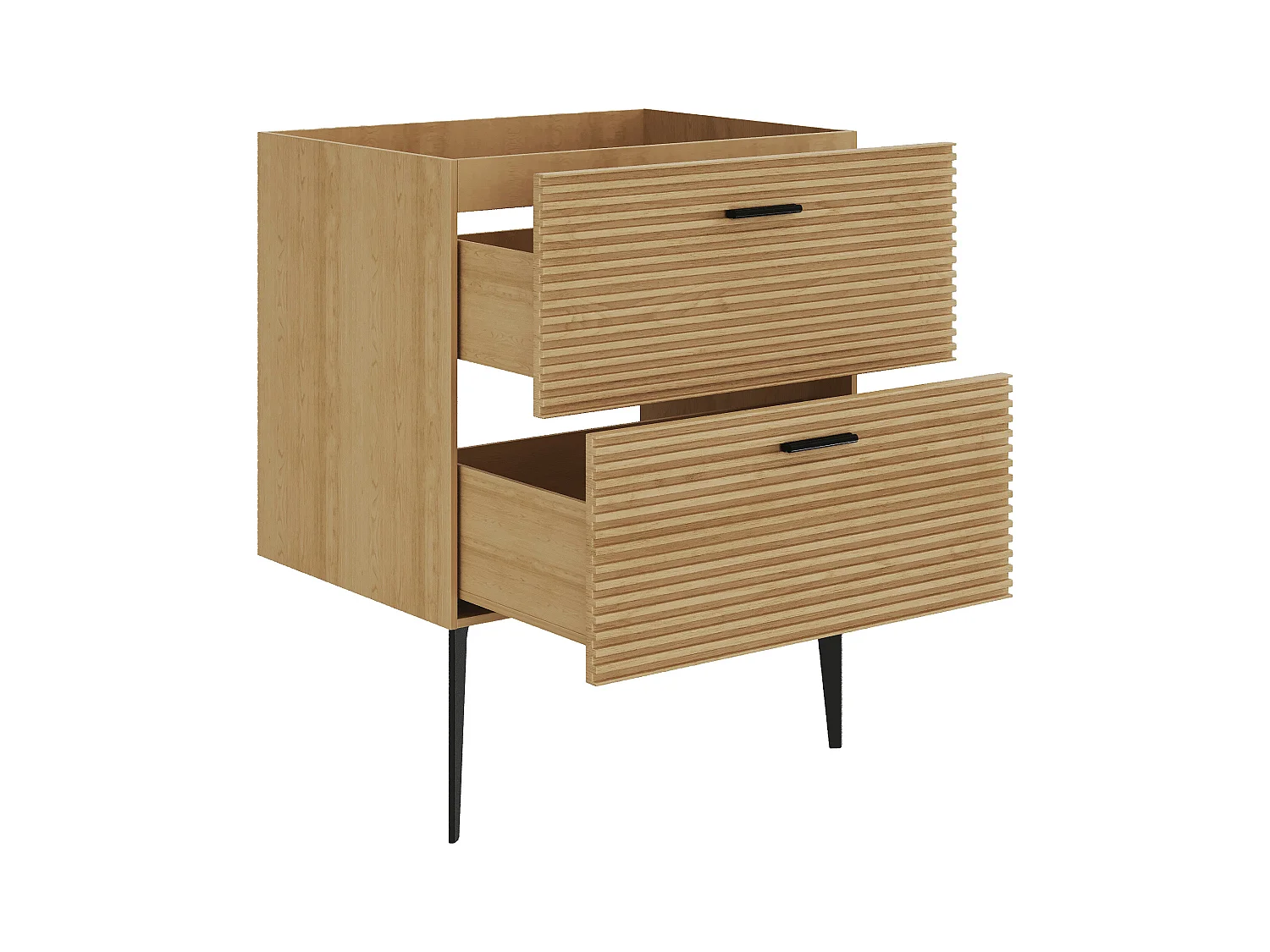 Szafka pod umywalkę rowkowana na nóżkach - 2 szuflady - Jasny naturalny - 60 cm - SARONE